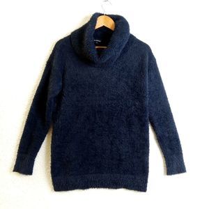 Peacocks Sweater Women's Small Fuzzy Cowl Neck Long Sleeve Dark Blue‎ Polyester